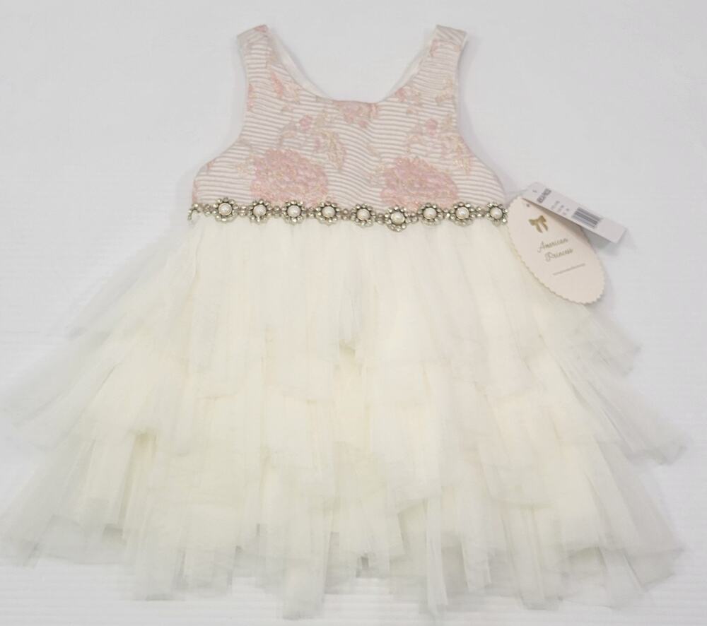 M9) American Princess Girl Sleeveless Dress Pink and White 24 Months